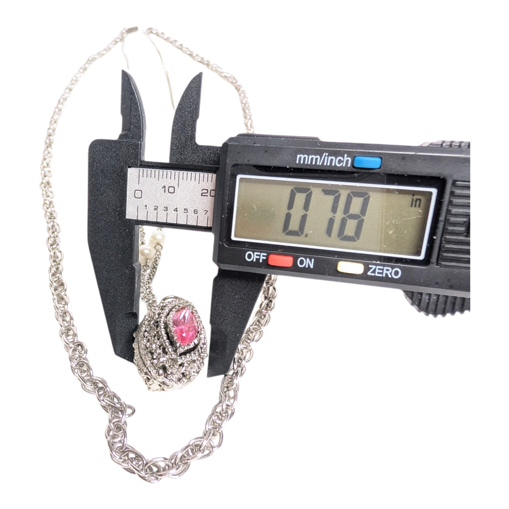 Vintage Style Layered Necklace Pink Rhinestone Marquise Pendant‎ Pearl Accents - Picture 7 of 9